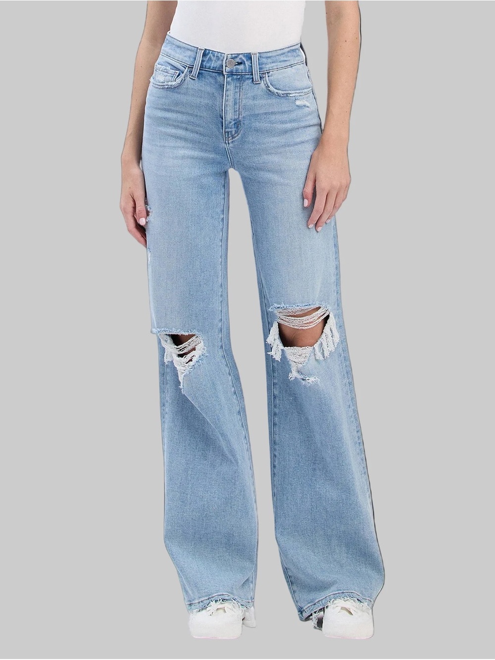 Flying Monkey Light Wash Distressed Wide Leg Jeans